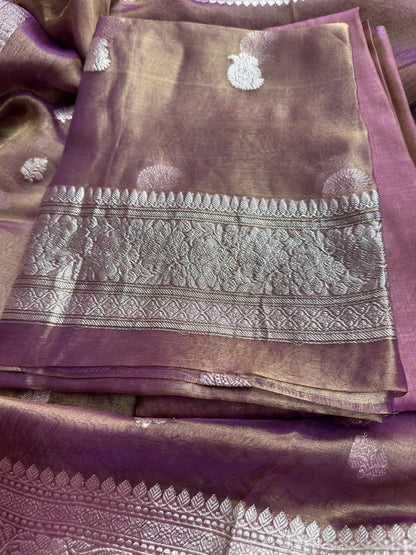 Magenta pure silver zari kadhwa tissue suit set