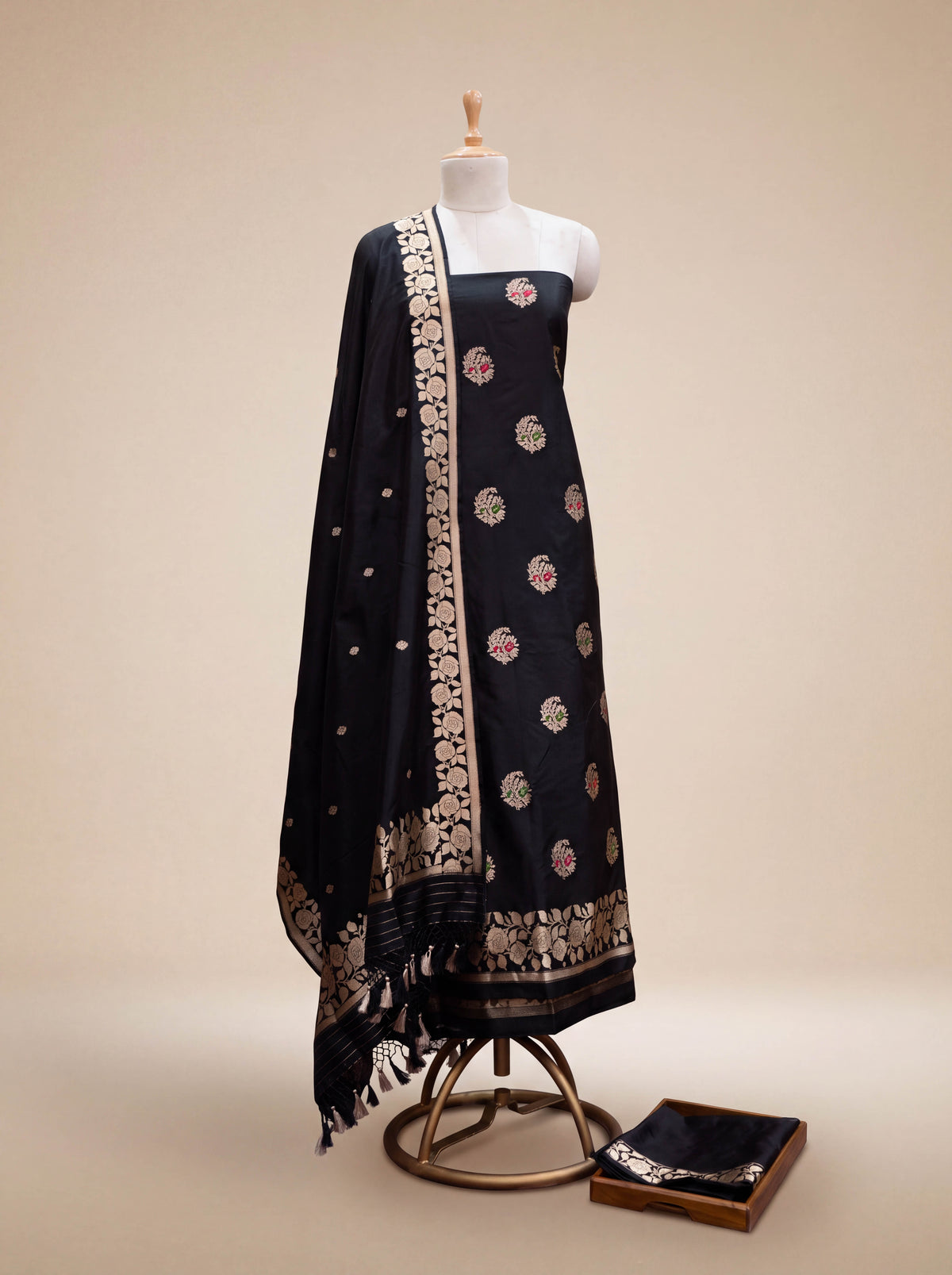 Black Katan by Katan silk kadhwa suit set