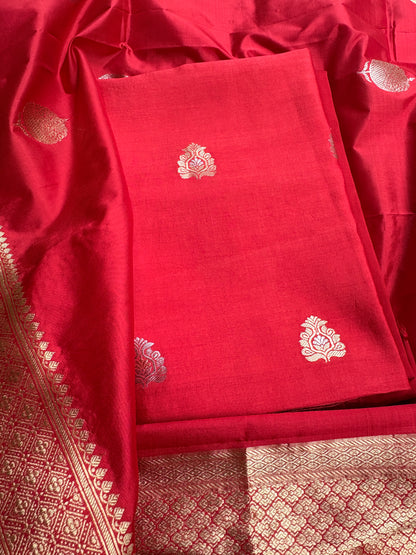 Red Chiniya katan silk suit set