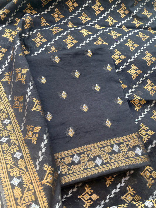 Black Jamdani Weave  Chanderi  suit set