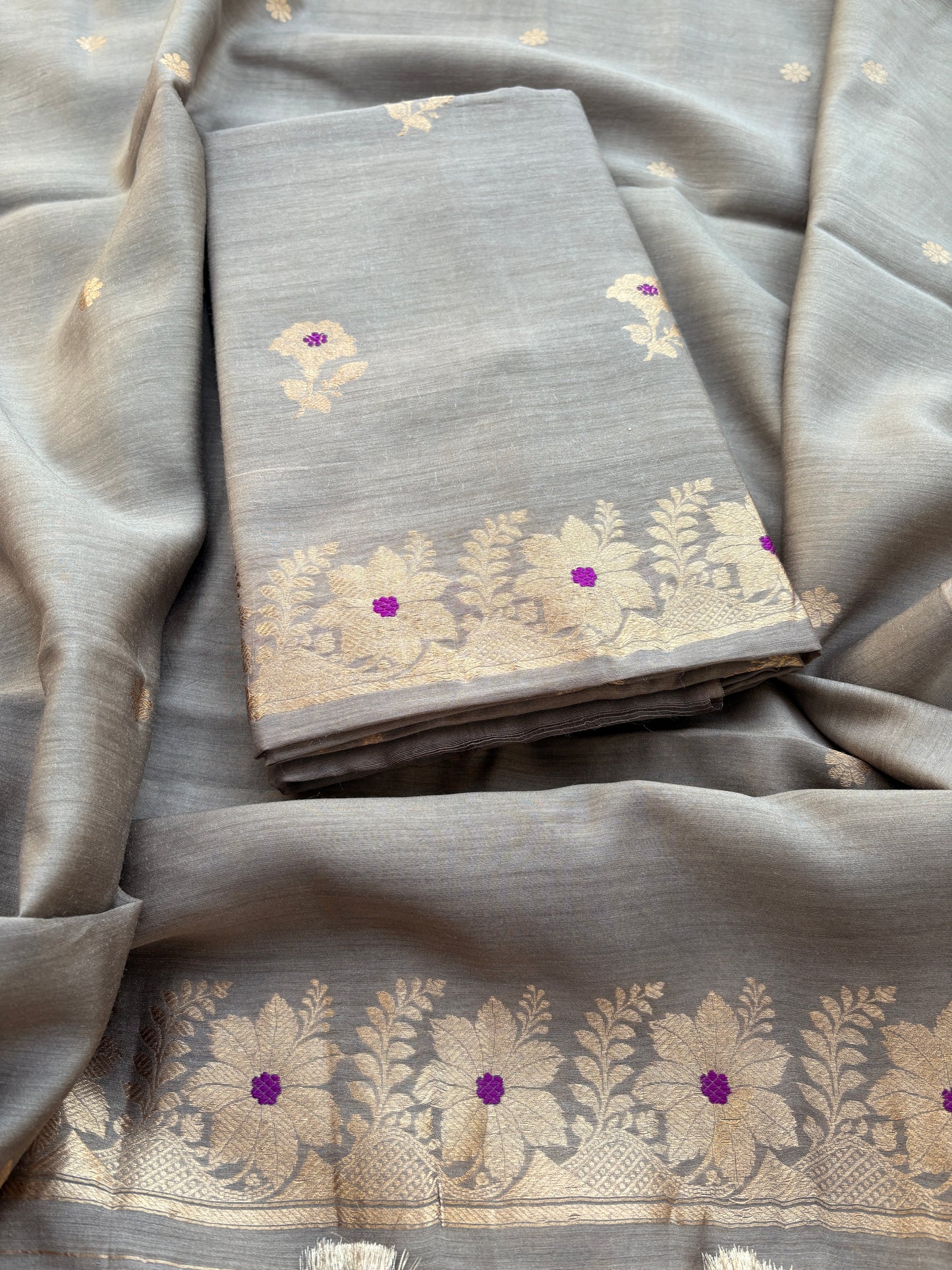 Grey moonga silk kadhwa suit set
