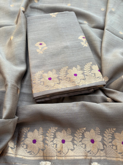 Grey moonga silk kadhwa suit set