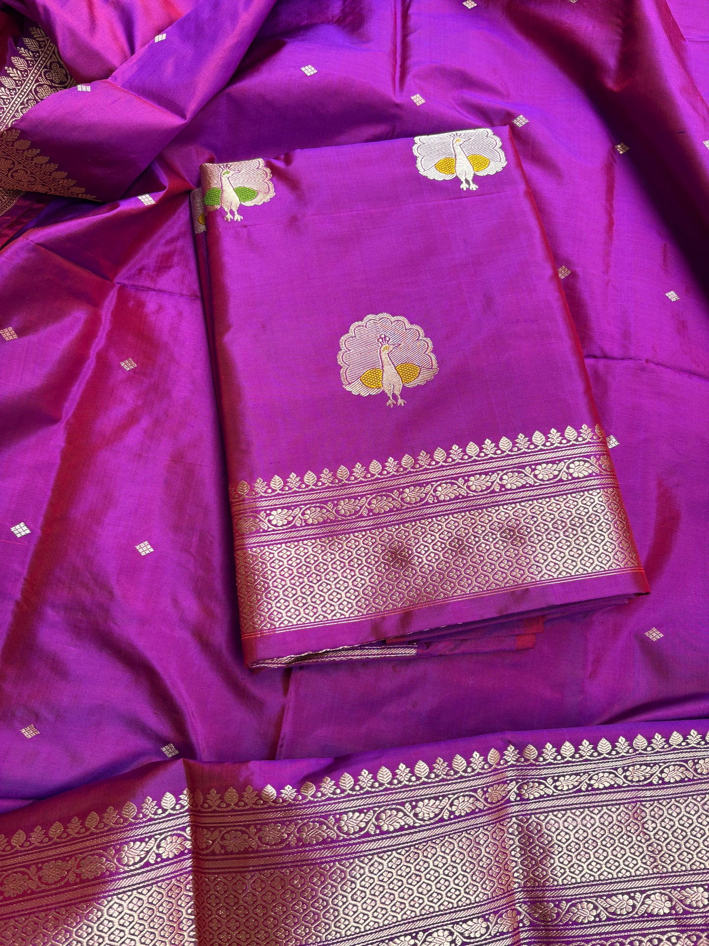 Magenta purple katan by katan silk kadhwa suit set