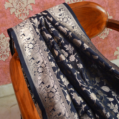 Blue silk shikargah dupatta