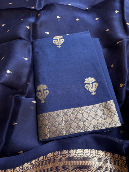 Blue Chiniya silk kora dupatta suit set