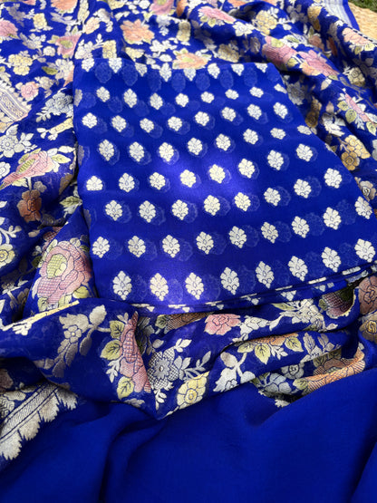Blue Khaddi georgette kurta, handbrushed dupatta, plain bottom