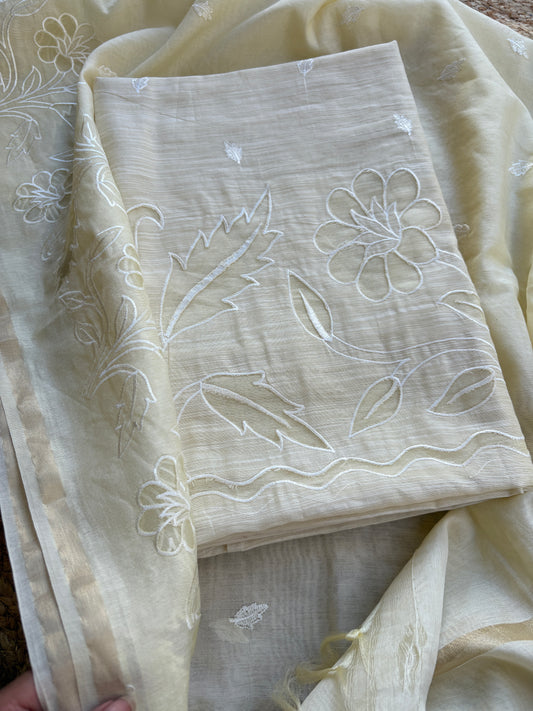 White appliqué mulchanderi  suit set