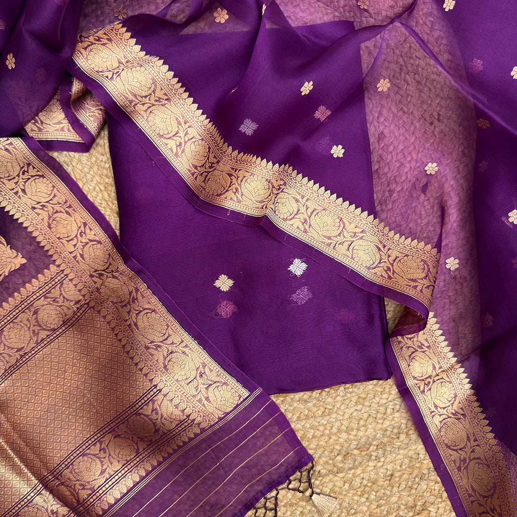 Purple kora silk suit set