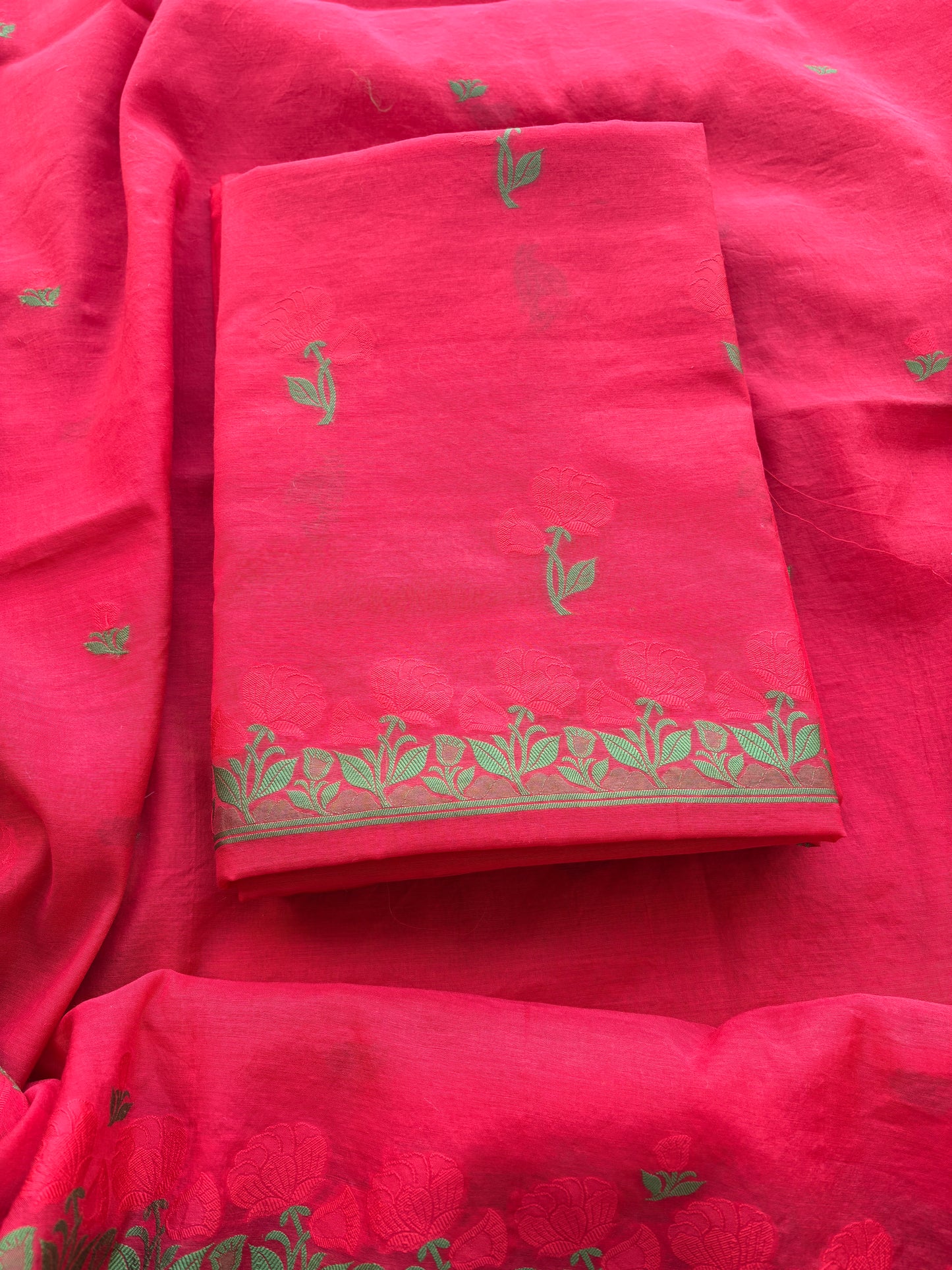 Red Chanderi Resham weaving Chanderi Suit set