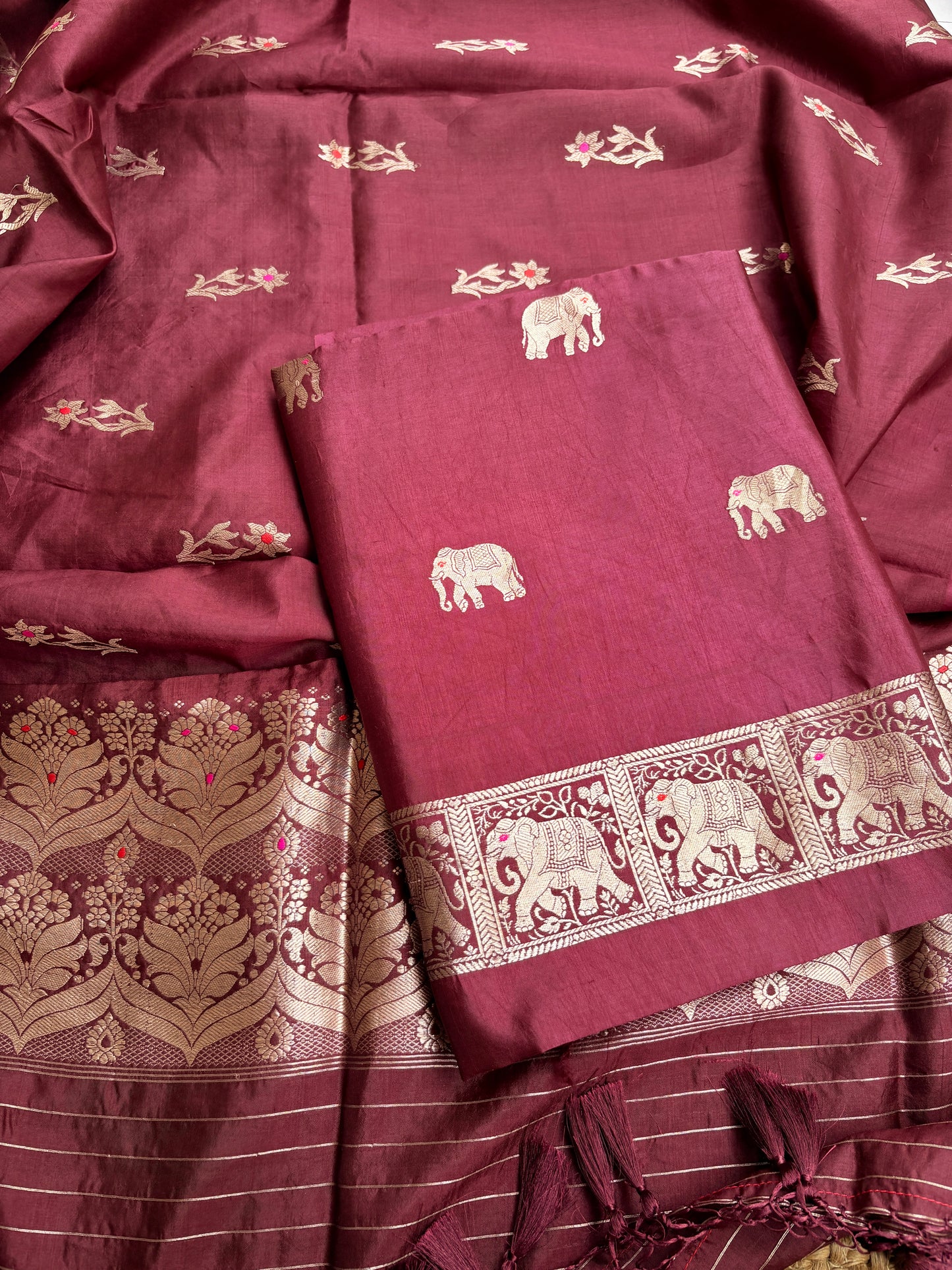 Maroon pure silk kadhwa suit set