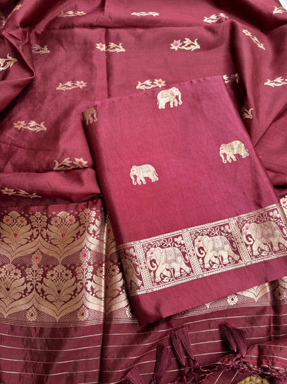 Maroon pure silk kadhwa suit set
