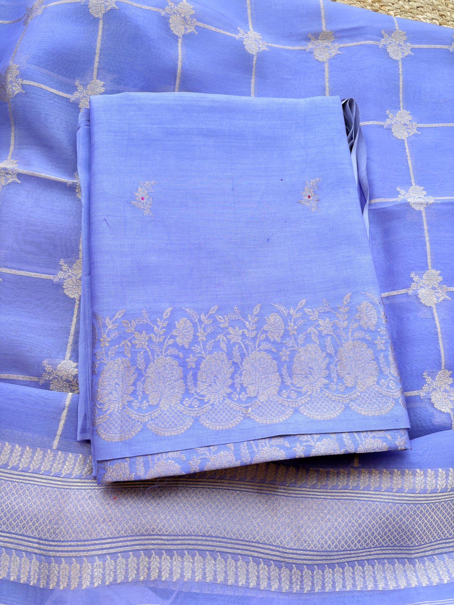 Lavender Chiniya silk kora silk suit set