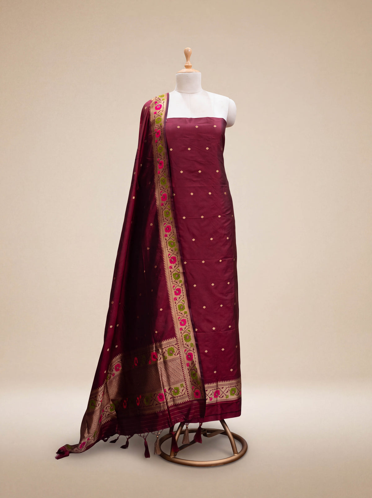 Wine Katan by Katan silk paithani suit set