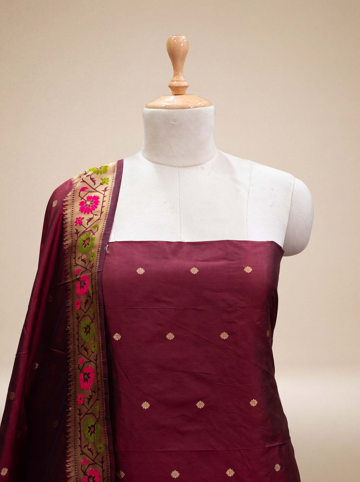 Wine Katan by Katan silk paithani suit set