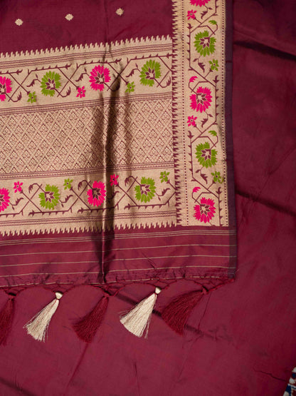 Wine Katan by Katan silk paithani suit set