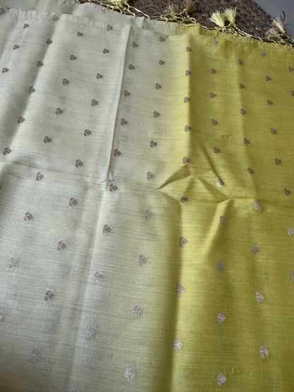 Lime yellow ombré shaded moonga silk dupatta