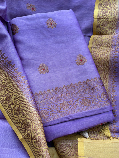 Lavender yellow tussar silk suit set