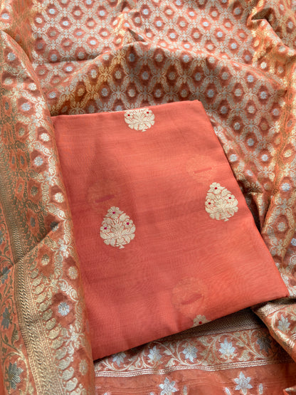 Rust handloom silk kurta and cutwork kora dupatta
