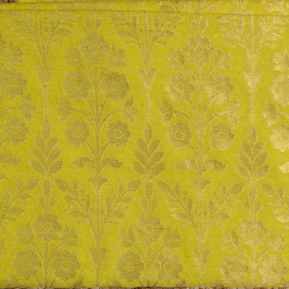 Lime yellow zari weaving Chanderi suit set