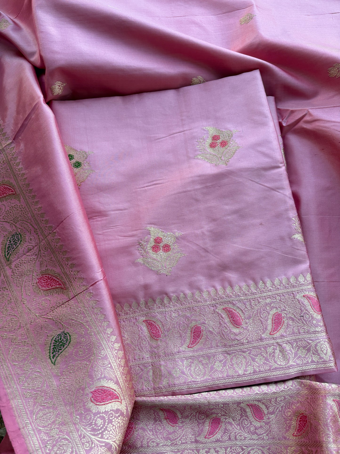 Pink katan by katan silk kadhwa suit set