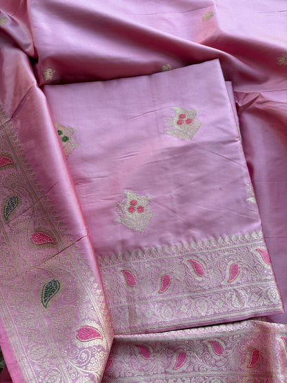 Pink katan by katan silk kadhwa suit set