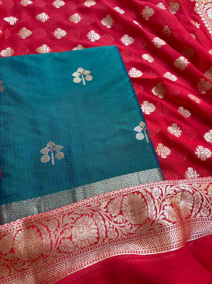 Blue katan by katan silk suit with Khaddi georgette dupatta