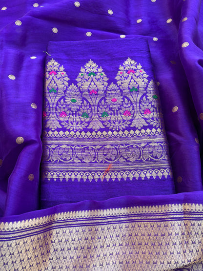 Purple raw silk kadhwa suit with kora silk dupatta
