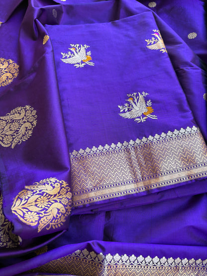 Purple katan by katan silk kadhwa suit set