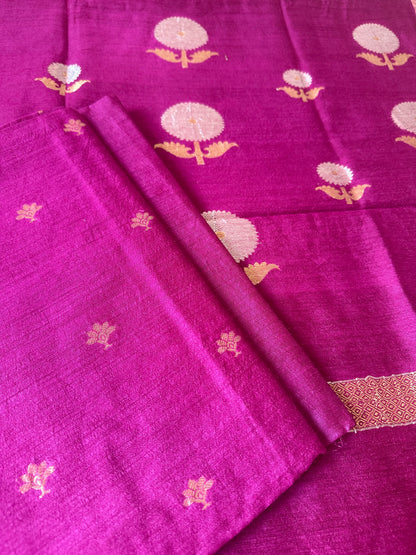 Magenta pure moonga silk suit set