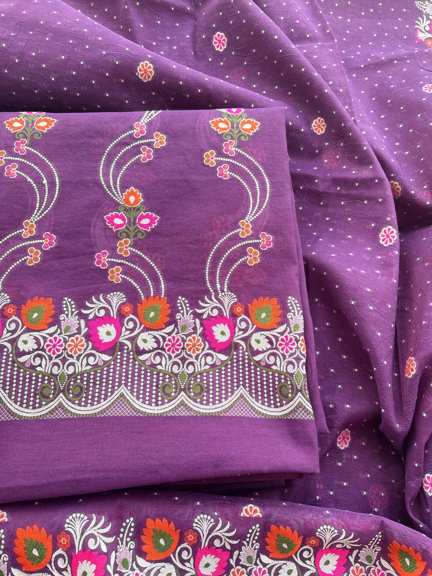 Purple Chanderi cotton tilfi weaving suit set