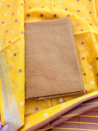 Yellow brocade cotton tissue suit set