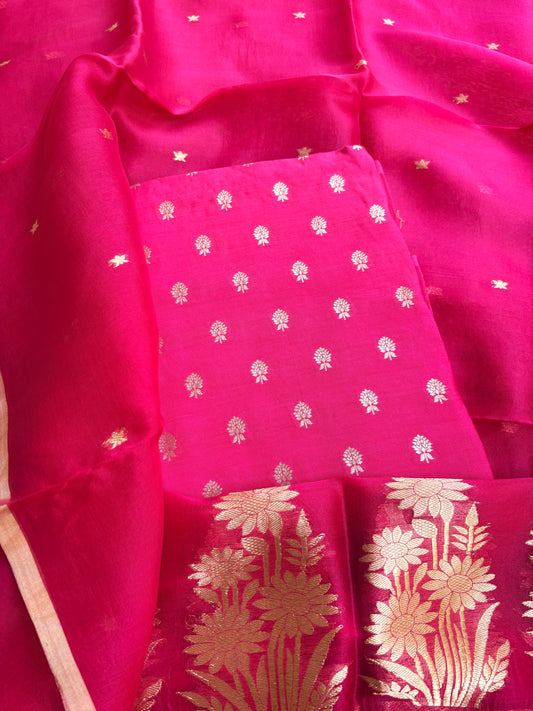 Pink Chiniya kora kadhwa suit set