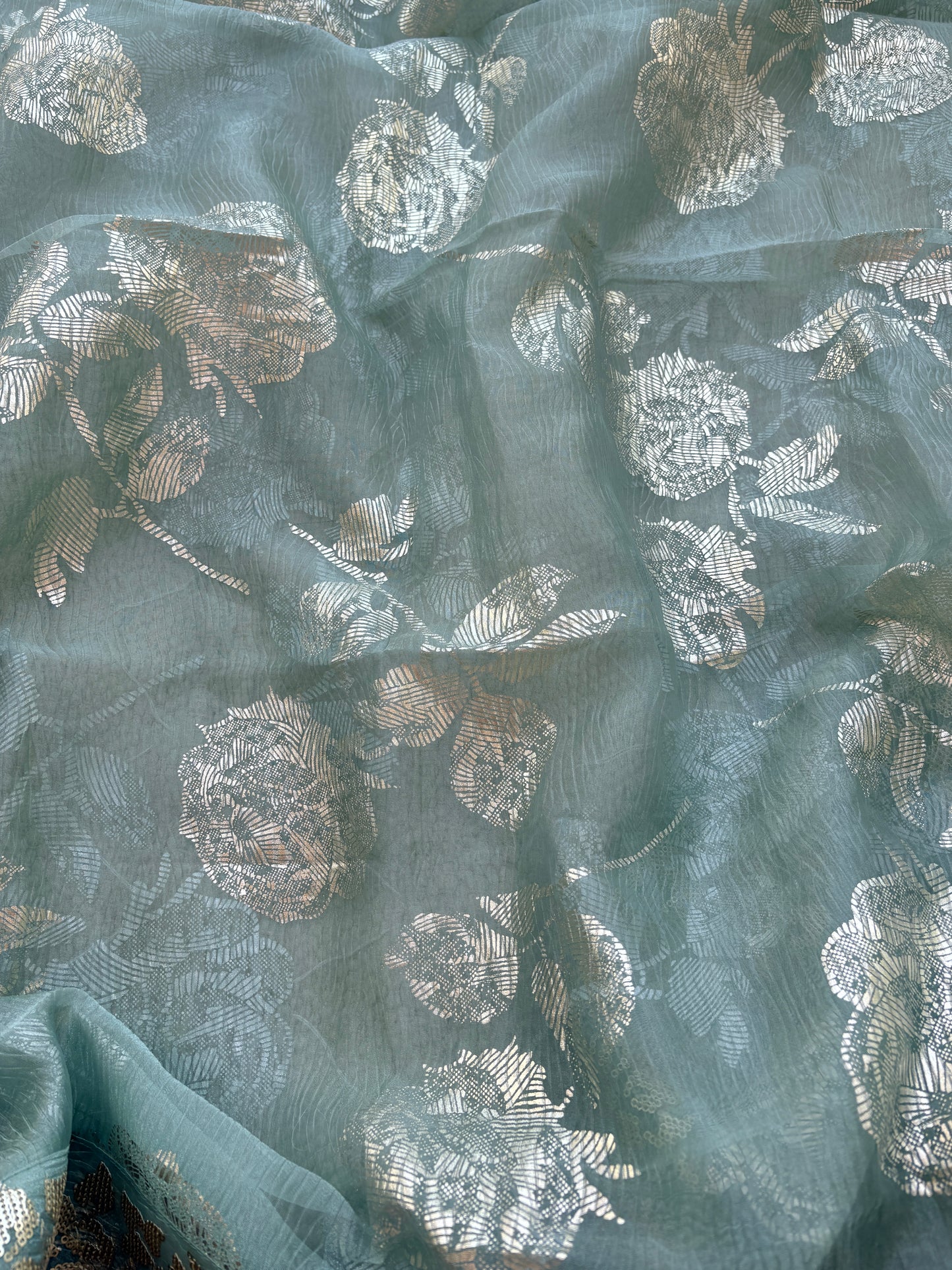 Green pita work tissue silk Suit set