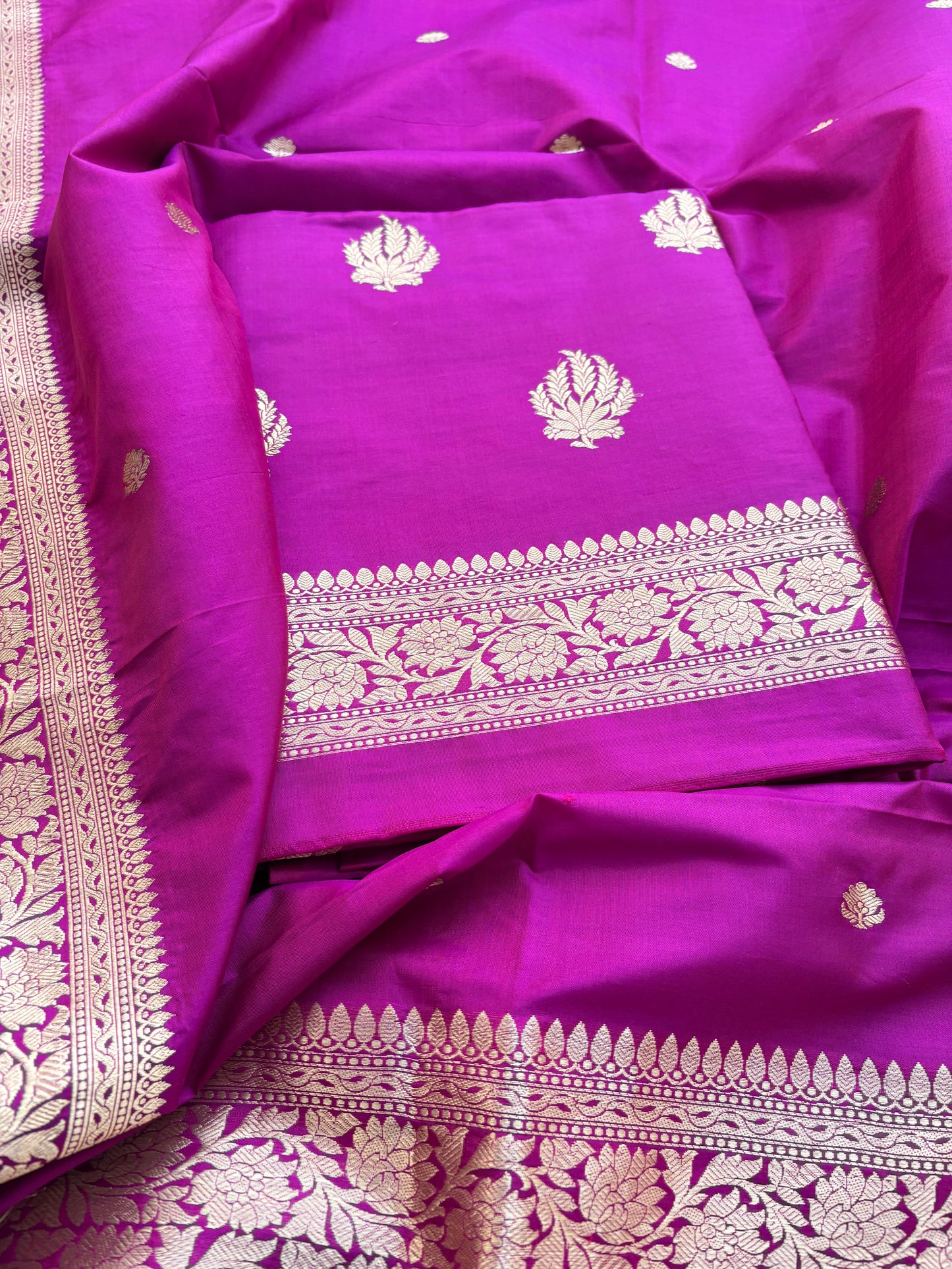 Magenta katan by katan silk kadhwa suit set