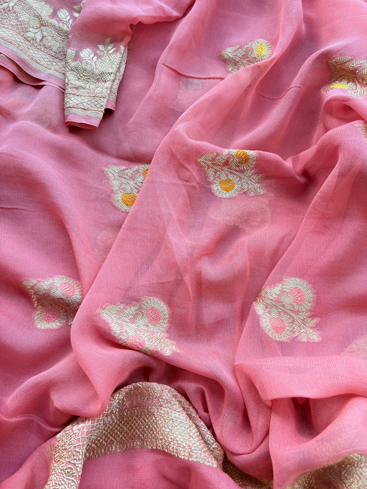 Peach Khaddi georgette suit set