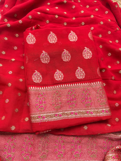 Red Khaddi chiffon meenadar suit set