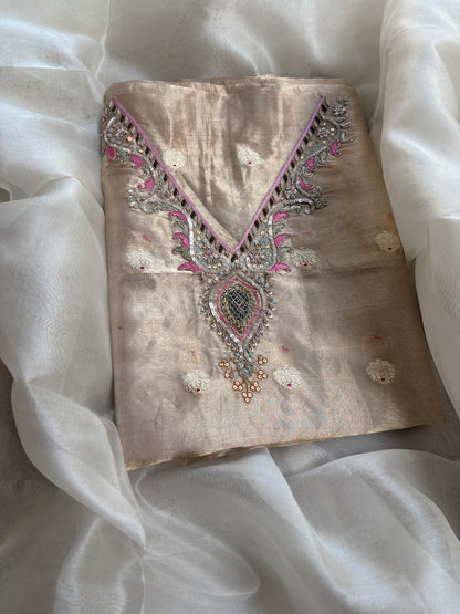 Tissue hand embroidered suit with kora embroidered dupatta