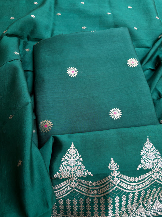 Green Chiniya silk 3 piece suit set