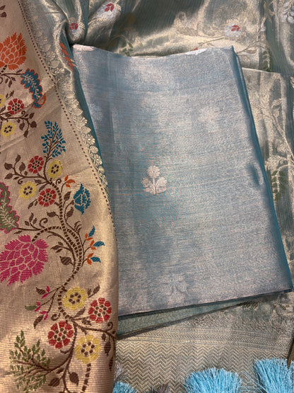 Blue tissue kadhwa suit set