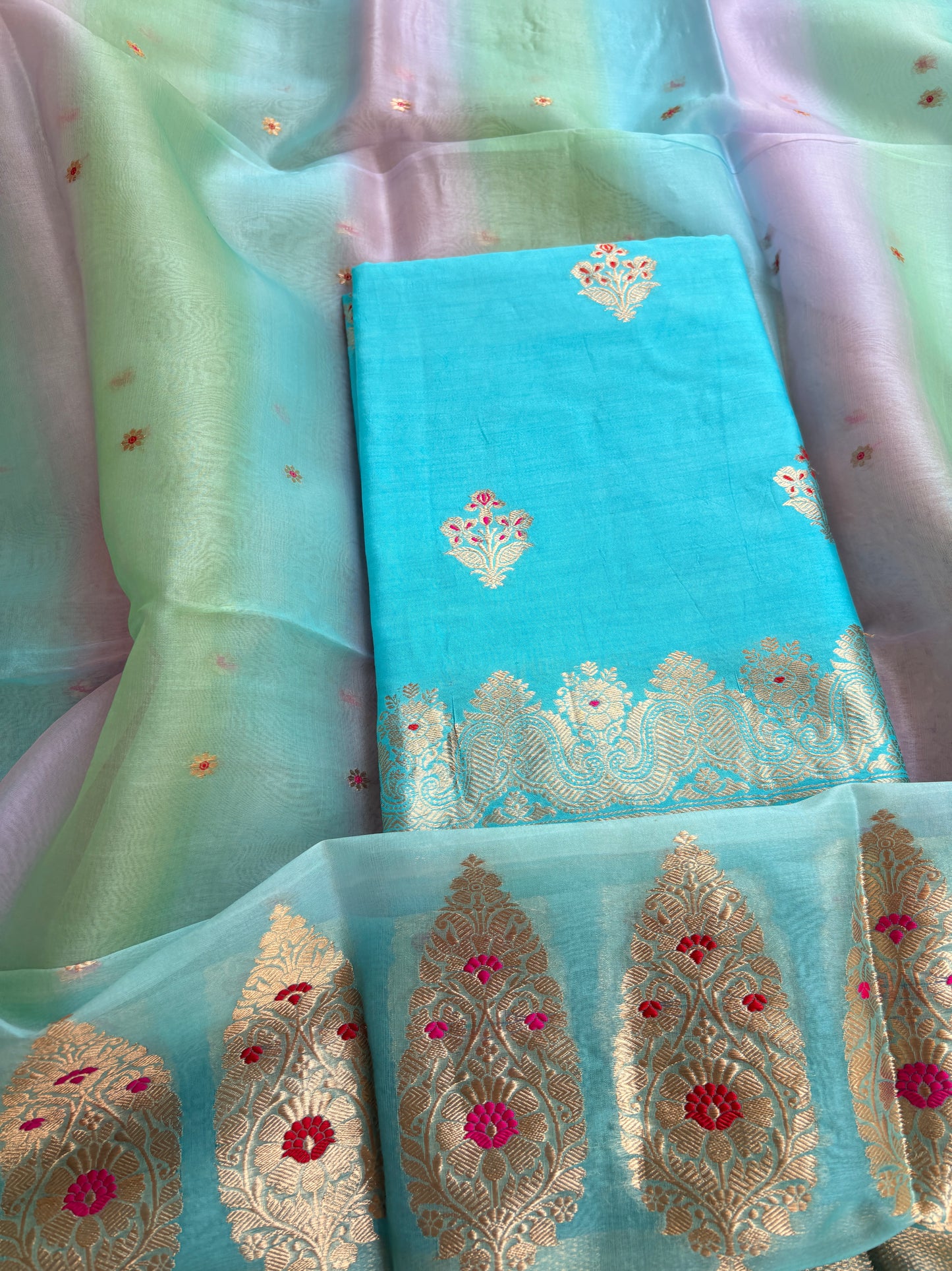 Blue Chiniya silk kurta bottom and shaded dupatta