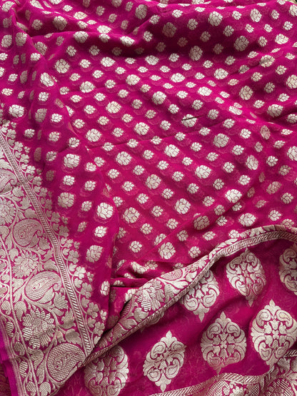 Pink mango silk kurta , bottom and georgette dupatta