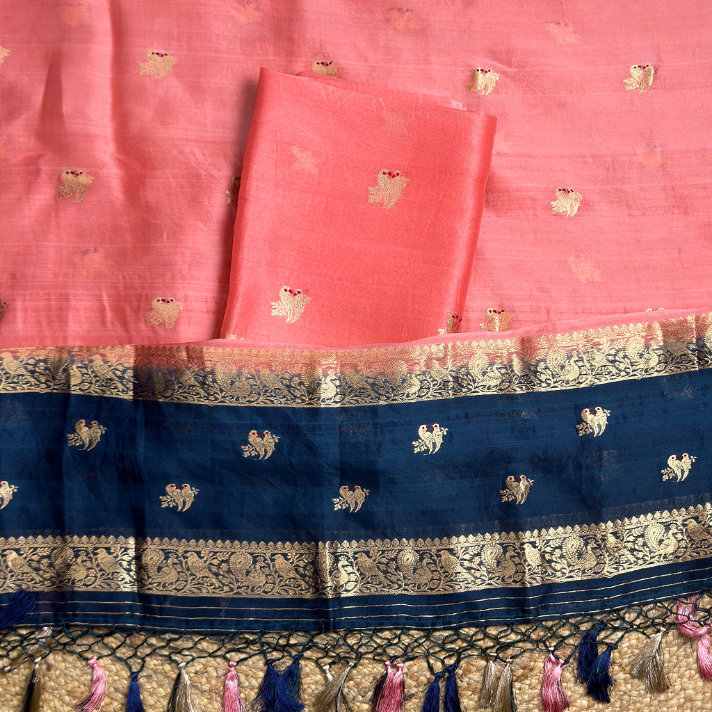 Peach kora silk shaded suit set