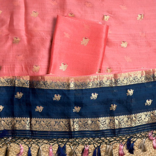 Peach kora silk shaded suit set