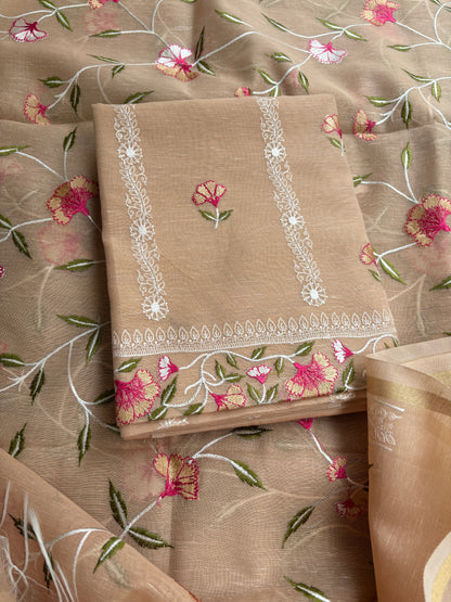 Nude  beige cotton linen 3 piece suit set