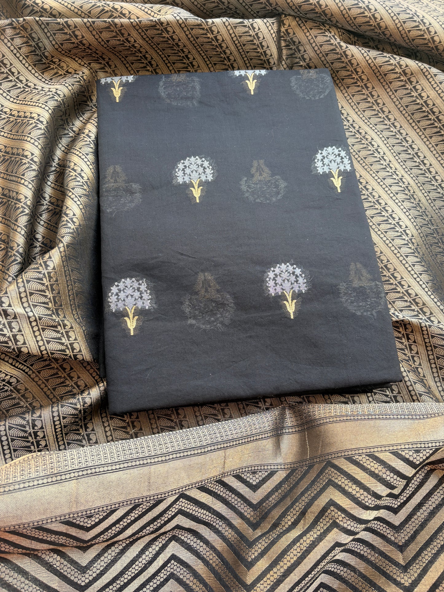 Black Chanderi cotton tissue suit set