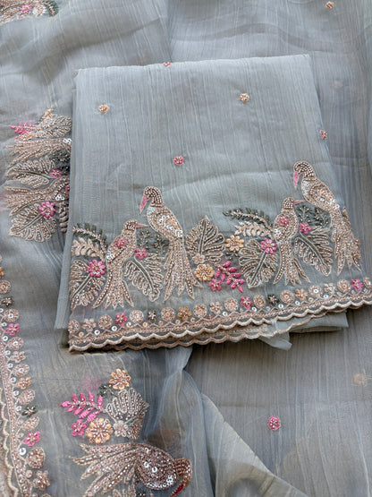 Sea blue hand embroidered Suit set