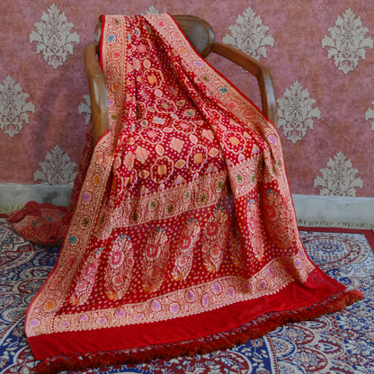 Red bandhani Khaddi georgette dupatta