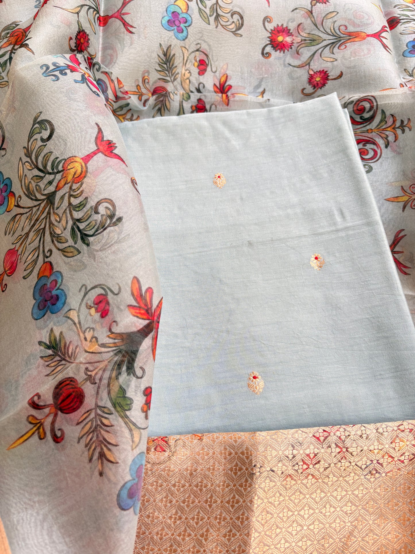Light blue handloom silk suit set