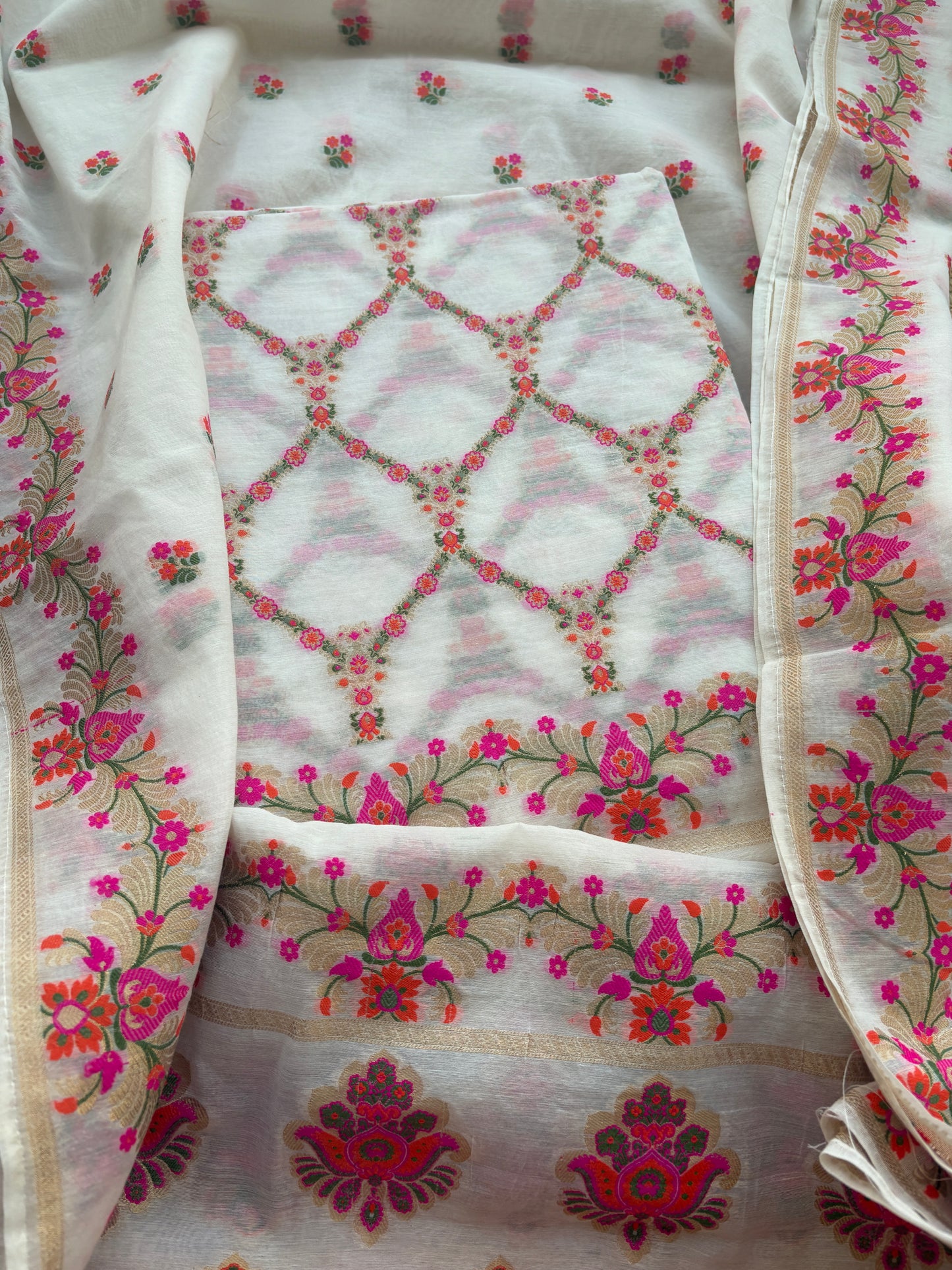 White base  meenadar Chanderi suit set