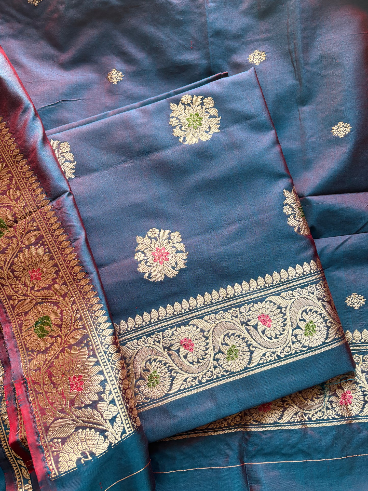 Blue dhoop chau katan by katan silk suit set